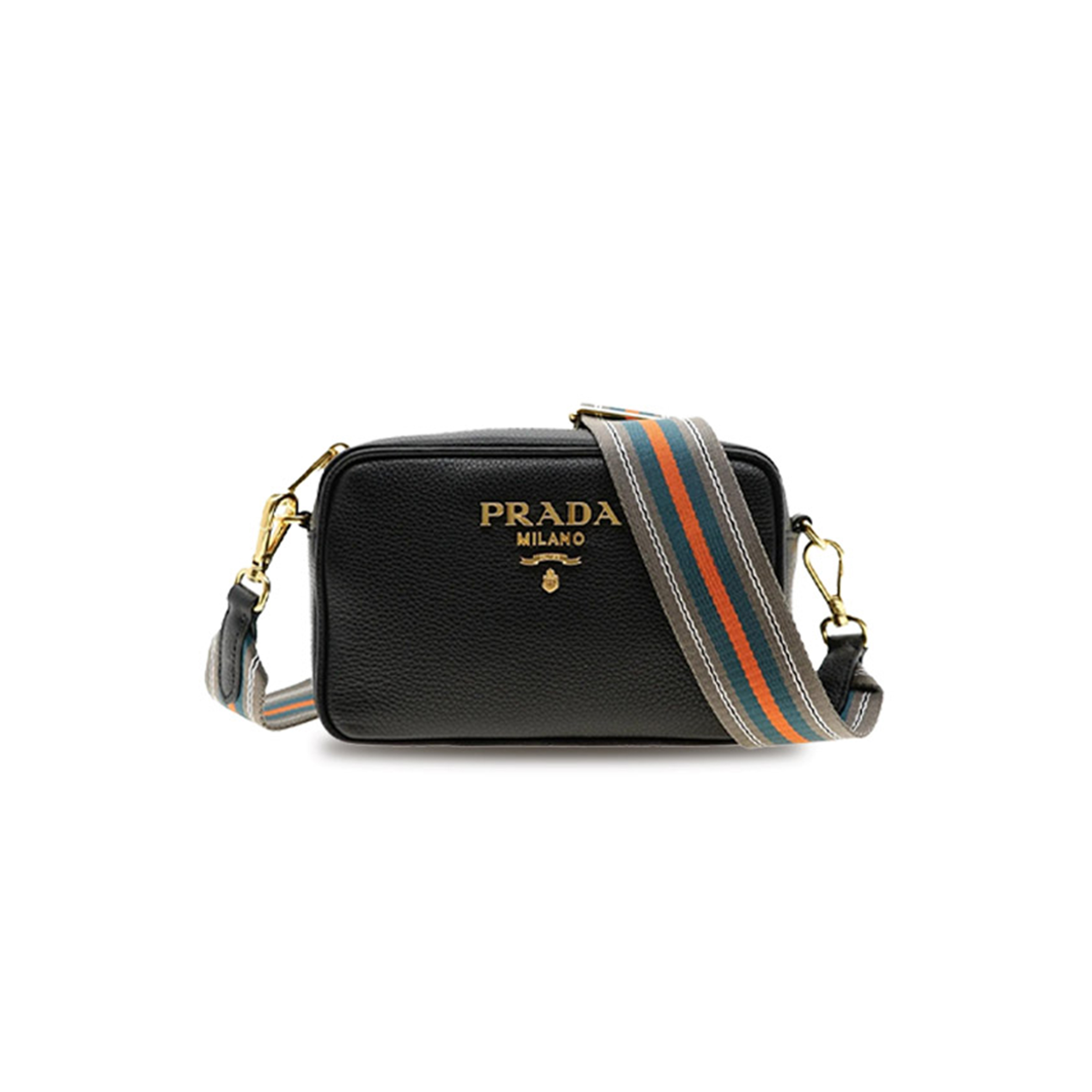 PRADA MILANO LEATHER CROSSBODY BAG BLACK 1BH082 (22*15*9cm)